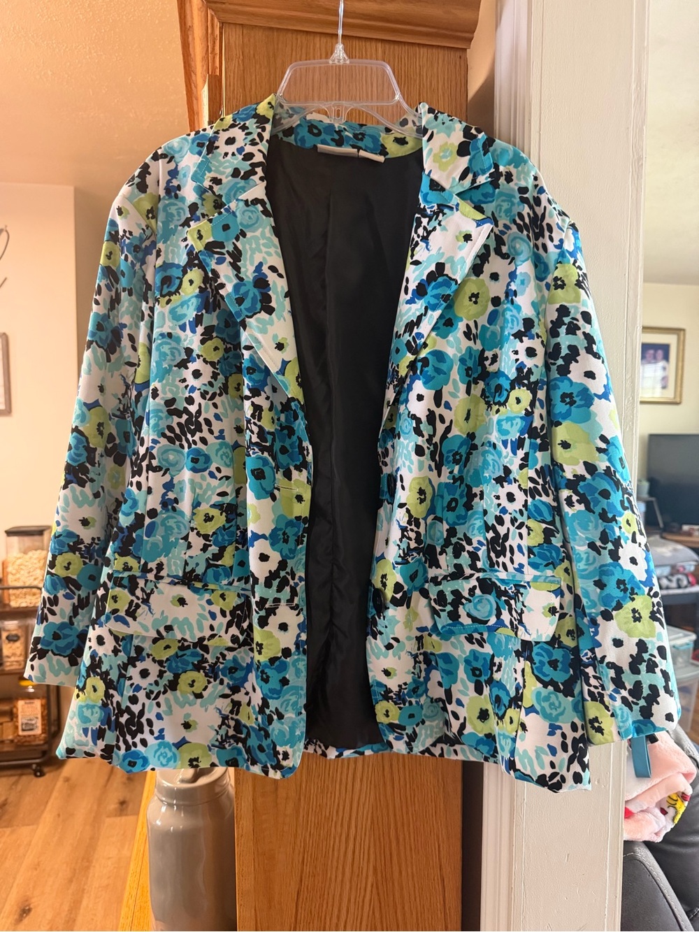 Kim Rogers Floral Blue & Green Women's Blazer Jacket - Size Large